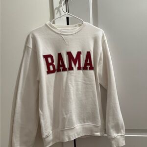 White Crew Neck Sweater with Red Lettering
